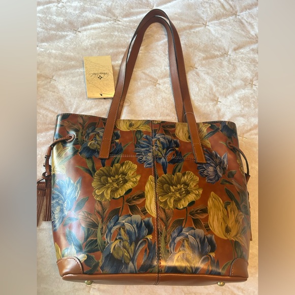NWT Patricia Nash Enlightened Garden Kemble Tote Brown Leather Floral w Dust Bag - Picture 2 of 11